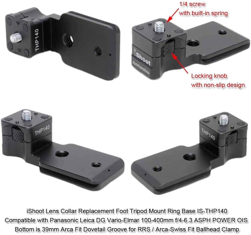 iShoot Lens Collar Replacement Foot Tripod Mount Ring Base Compatible with Panasonic Leica DG Vario-Elmar 100-400mm f/4-6.3 ASPH Power OIS, Lens Support Bracket with Arca Fit Quick Release Plate - Image 2